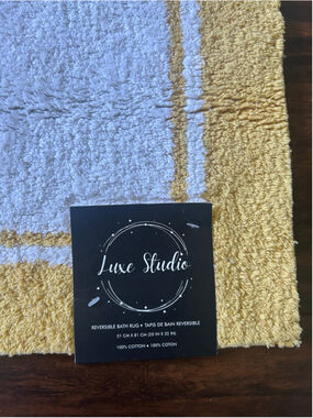 NEW Luxe Studio Reversible Bath Rug 20x32 Yellow White Cotton